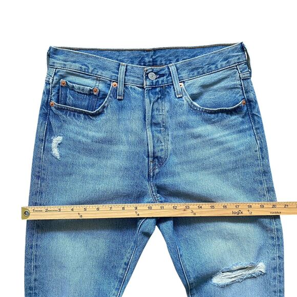 Levi's 501 Skinny Ripped Jeans Men 28x30 Button Fly Blue Distressed Punk Grunge - Picture 5 of 13